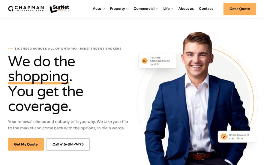 Chapman Insurance Team website homepage, built by VettaTech