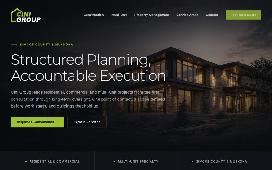 Cini Group website homepage, built by VettaTech